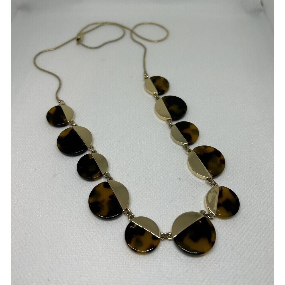 J. Crew Faux Tortoise Statement Necklace Shell Black Clear Lariat Clasp